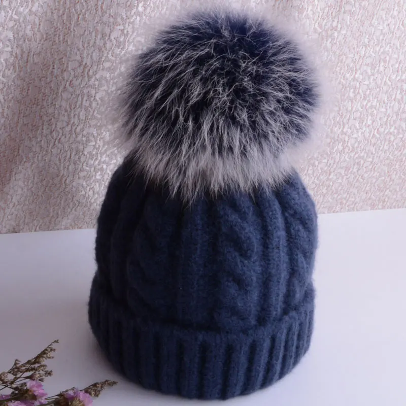 winter hat female winter cap hat with pompon knitted caps women beanie female hats for women pom pom hat - Цвет: navy