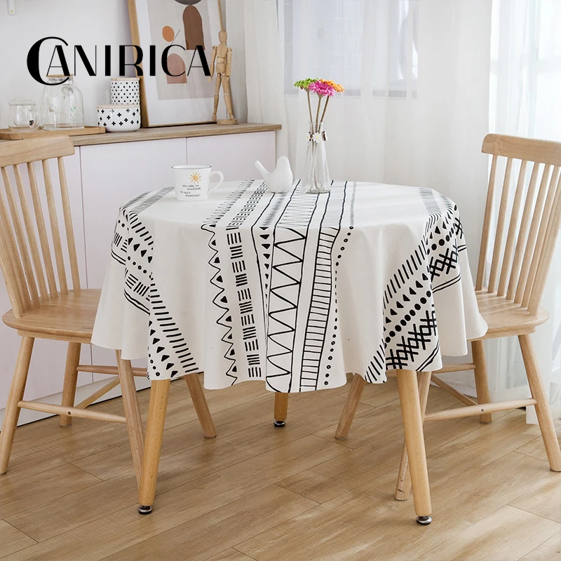 

CANIRICA Tablecloth Round Table Cloth For Home Accessories White Table Cover Nordic Kitchen Decoration Geometric Mantel Mesa