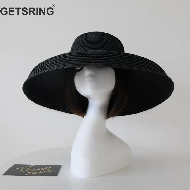 

GETSRING Women Hat Elegant Summer Hats Retro Overhat Sun Cap Womens Straw Hats Hepburn Sun Visors All Match Fashion Cap Black