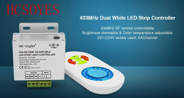 

Mi.Light FUT040 DC12V-24V 433MHz Dual White LED Strip Controller Brightness dimmable Color temperature adjustable for led tape