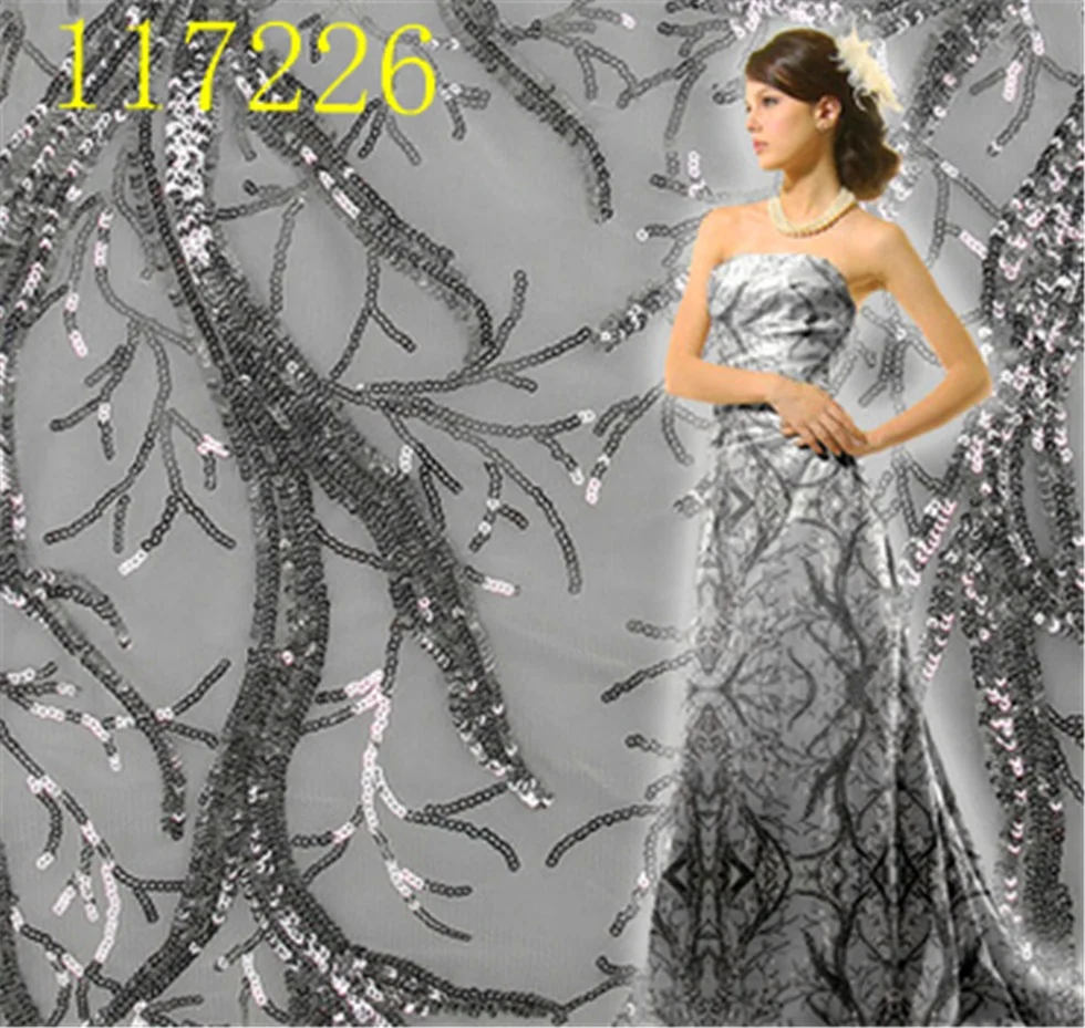 Новая мода сетки 3 мм блестки вышивка 51 дюймов кружева ткани продажи ярда Золотое Платье Ткань