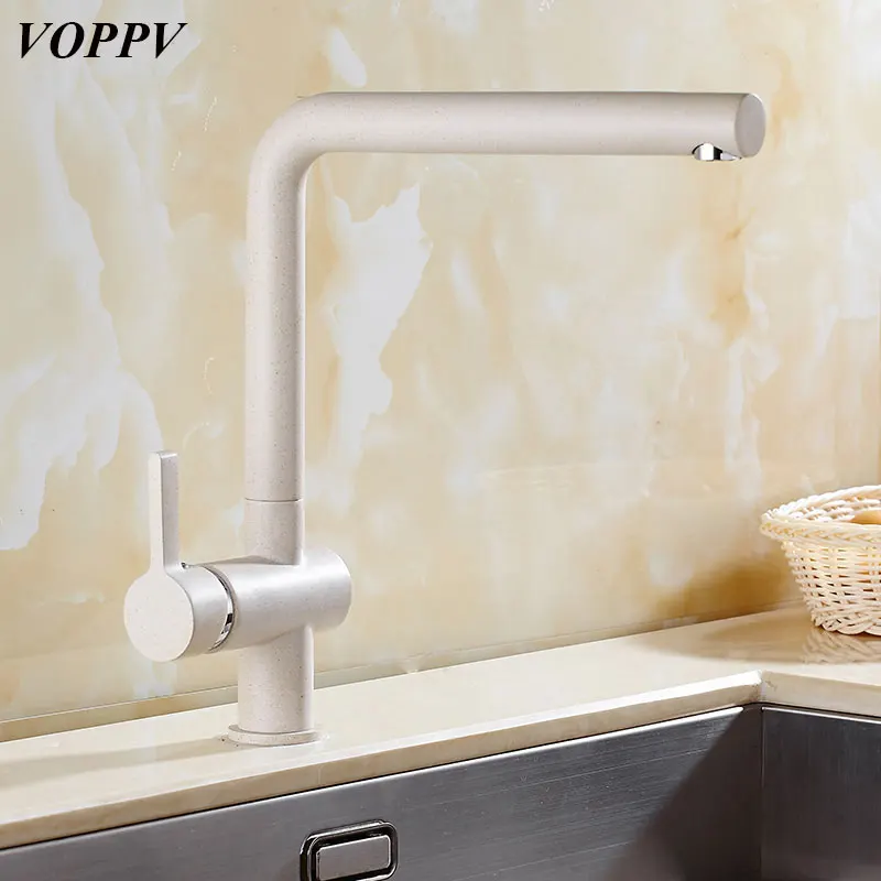 

VOPPV Modern Brushed Deck Mounted Kitchen Mixer Sink Faucet 360 Degree Rotation Single Hole Single Holder Kitchen Faucet Tap