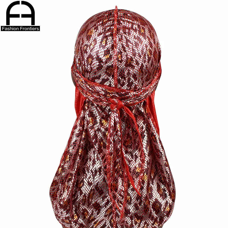 

Unisex Men Women Shiny Snake Silk Durag Long Tail Waves Breathable Silky Bandana Hat Turban Headwrap Chemo Cap Do Du Rags