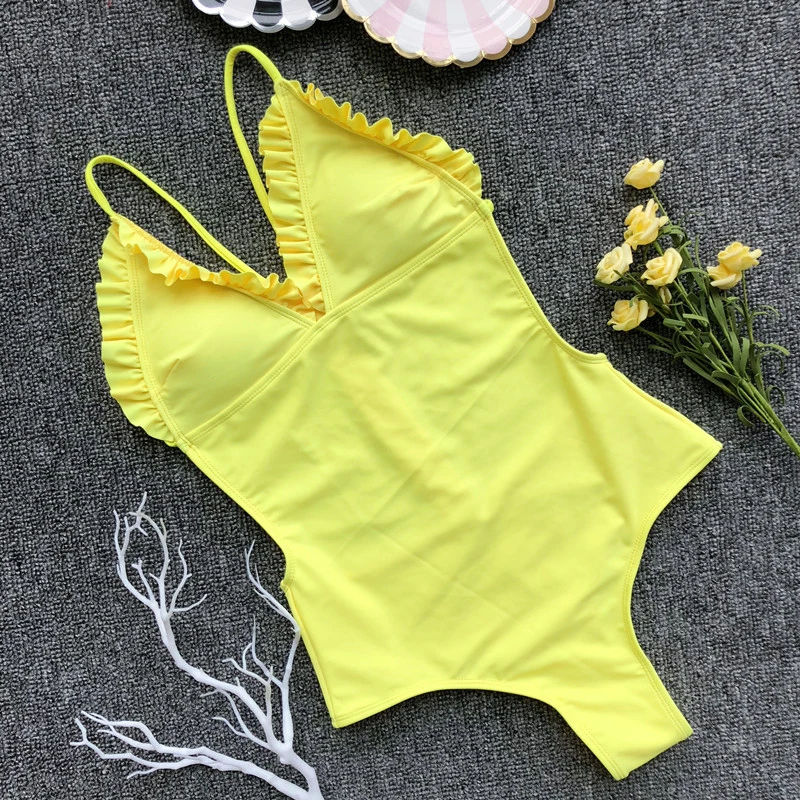 Женский раздельный купальник с бретелькой через шею, Цельный купальник, монокини, бразильское сексуальное бикини, женская одежда для плавания, боди, костюмы - Цвет: Yellow