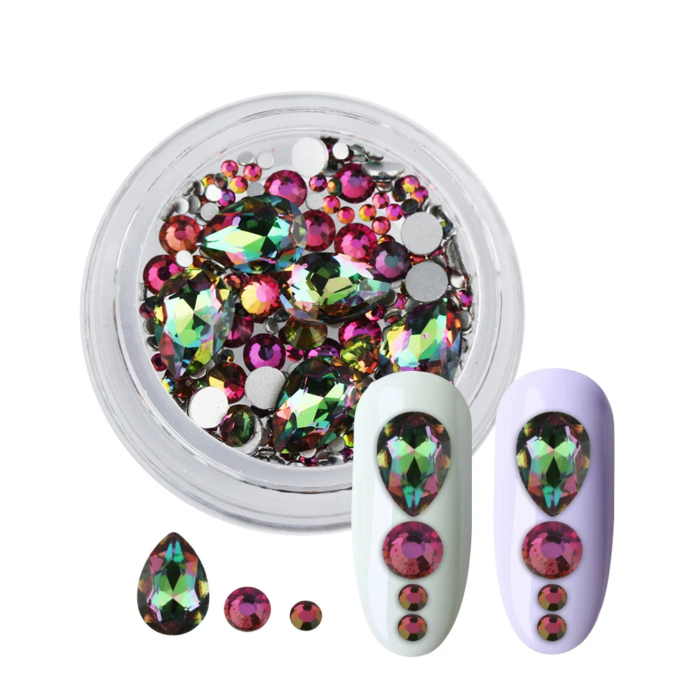 

Mixed Rainbow 3D Nails Rhinestones Colorful Crystal Flat Bottom Glass Strass nail design Jewelry small rhinestones for nails art