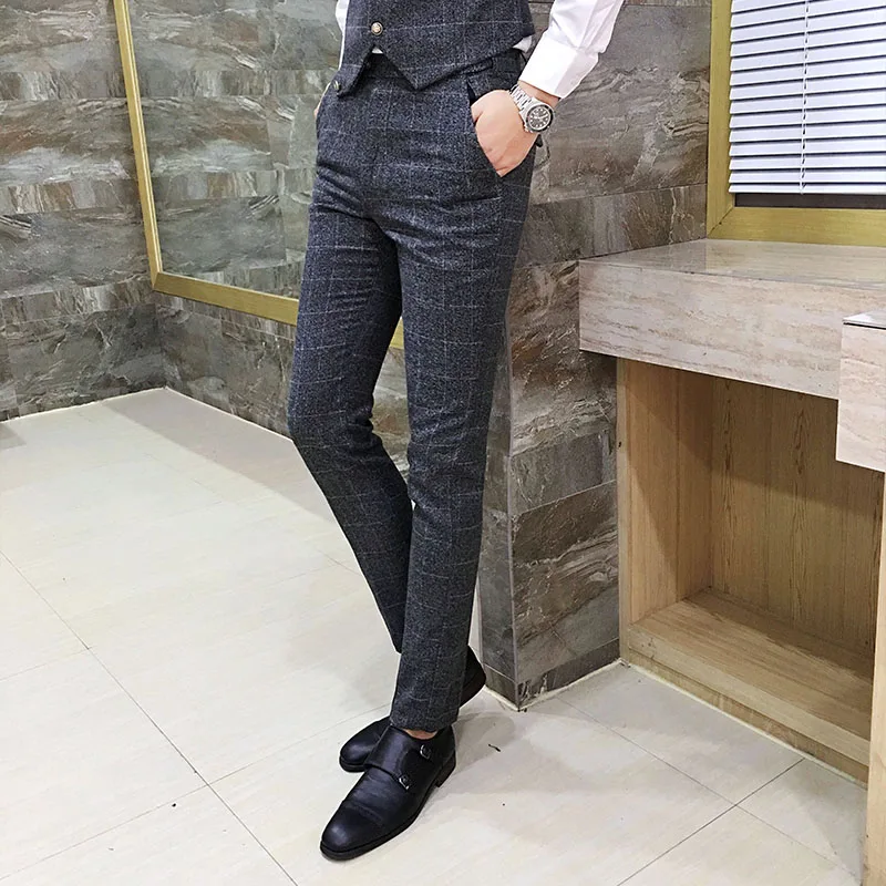 

2019 New Men's Fashion Boutique Plaid Formal Business Suit Pants / Mens Slim Casual Suit Pants Male Trousers