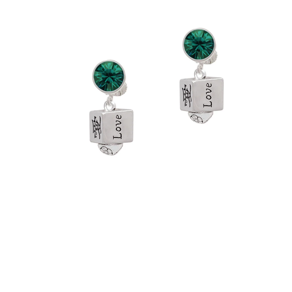 Chinese Symbol Love Square Spinner Crystal Clip On Earrings (5)