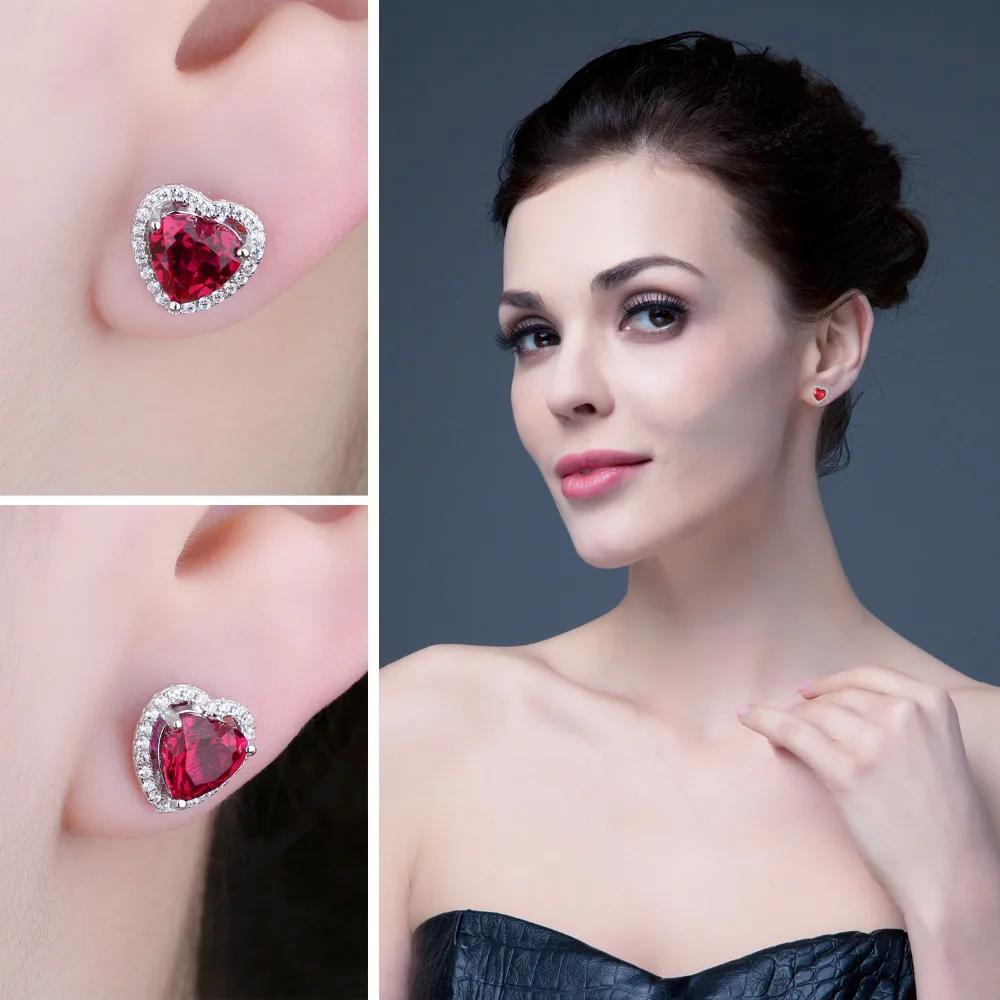 Jewelrypalace Сердце океана 3.8ct создан красный рубин любовь навсегда Halo Серьги 925