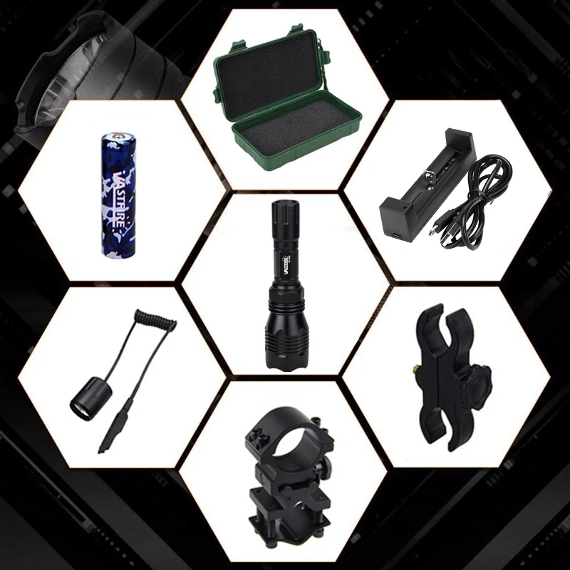 Lanterna + Rifle Jardas Arma Tático Verde - Vermelho Branco Caça Scope Airsoft Montar Interruptor 18650 Carga Va-802 1000lm 400 Luz 17 VA-802 1000lm 400 jardas luz arma tático