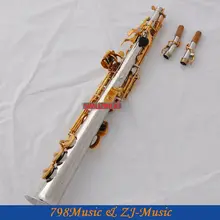Серебристая никелированная Золотая прямой Саксофон сопрано sax High F abalone shell с чехлом-2 шеи