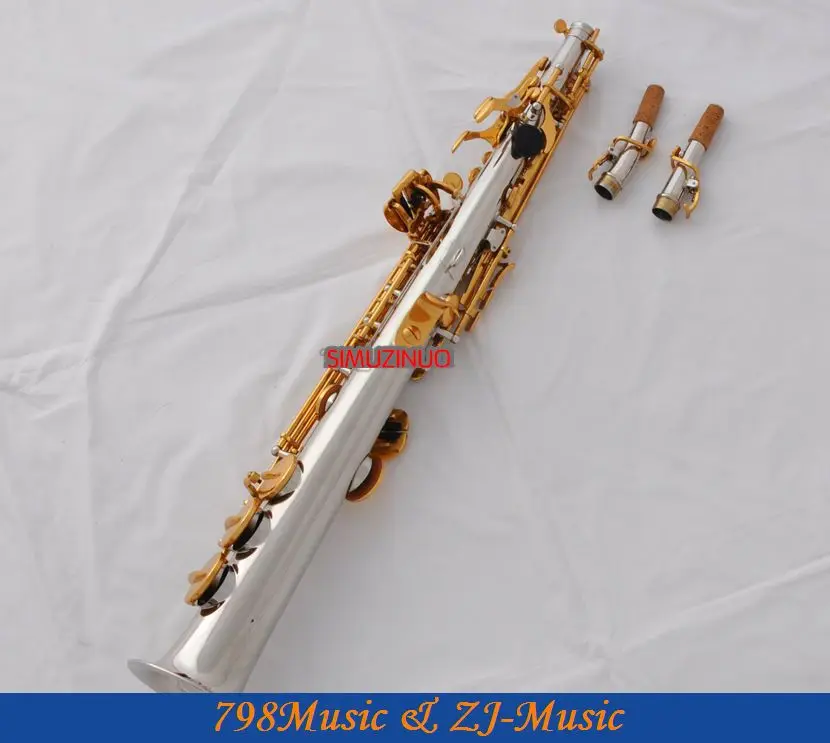 

Silver Nickel Gold Straight Soprano Saxophone sax High F abalone shell With Case-2 Neckes