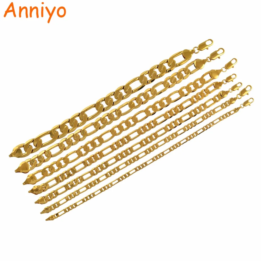 Anniyo ONE PIECE /Men Chain Bracelets Gold Color & Copper Bangles for Women Figaro Chains GP Link Bracelet Jewelry Gifts #064202