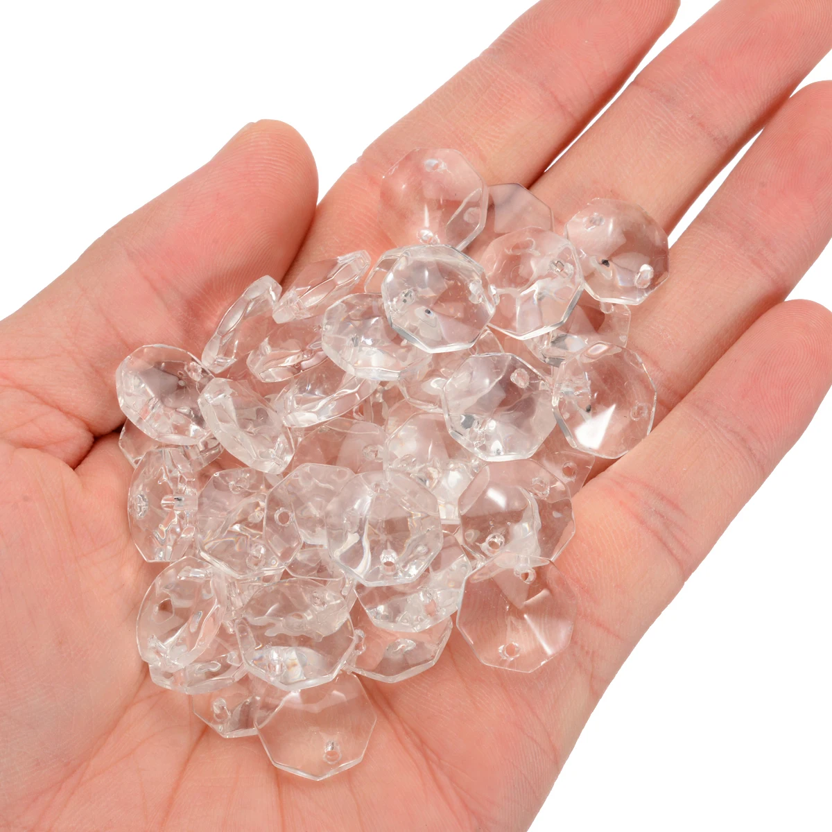 50Pcs 14mm Glass Crystal Prisms Clear Octagonal Beads Glass Pendant Chandeliers for Lamp Light Decorations