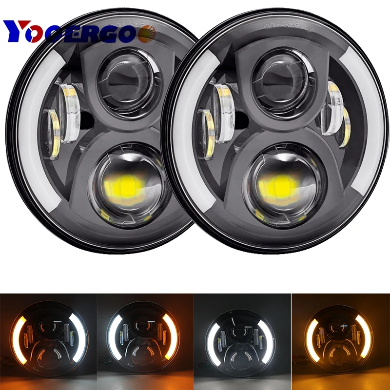

YOOERGOO 2Psc 7 Inch LED Headlight H4 H13 Hi-Lo With Halo Angel Eyes For Lada 4x4 urban Niva Jeep JK Land rover defender Hummer