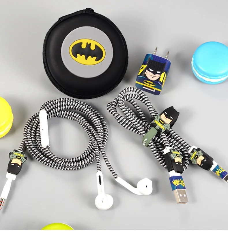 

1 Set Cartoon USB Cable Earphone Protector Set With Earphone Box Cable Winder Stickers Spiral Cord Protector Suitable For Iphone