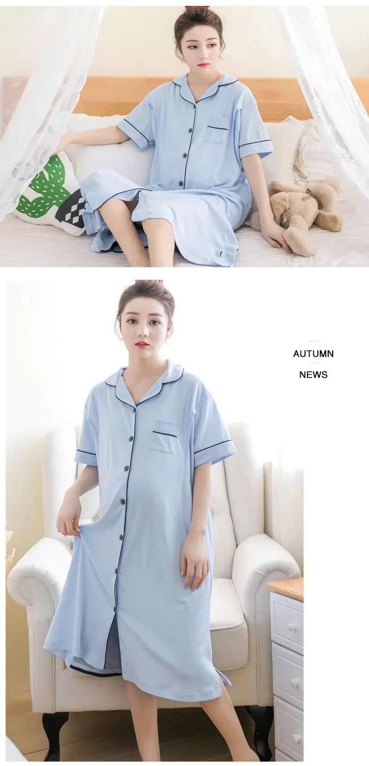 Cotton Maternity Sleepwear Pregnant Women Pajamas Nursing Breast Dress Lactation Clothing For Feeding Nursing Clothes Nightgown (11)