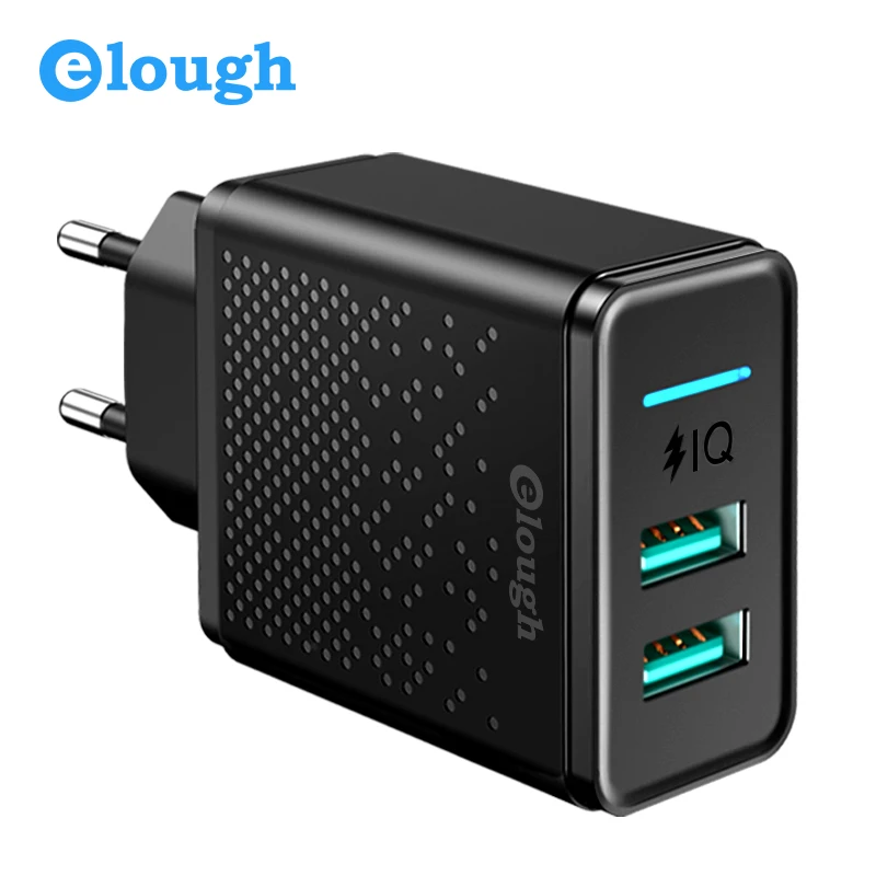 Elough Dual USB зарядное устройство для iphone Samsung Xiaomi Huawei быстрая зарядка 5 В 2.4A максимум огнеупорный материал интеллектуальная зарядка Сильная совместимость адаптер EU штепсель