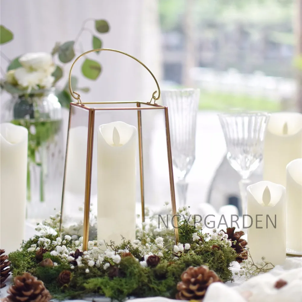Monder Gold Echelon Geometric Glass Terrarium Holder Lantern
