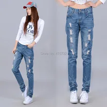 Новая мода плюс размер джинсы шаровары длинные брюки для женщин с отверстием XXXXXXL свободные джинсовые женские брюки лето