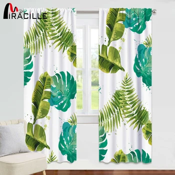 

Miracille Tropical Leaves Digital Printing Window Curtain Blackout Satin Curtains Green Plants Drape For Living Room