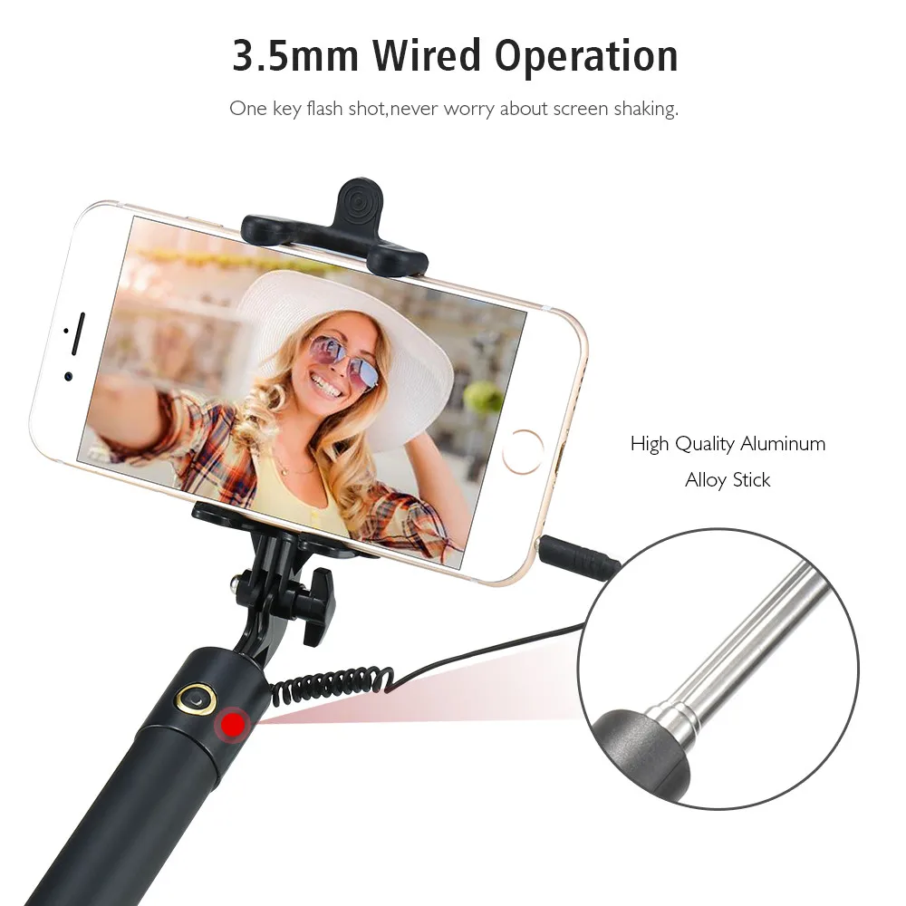 

Universal Wired Handheld Selfie Stick Mini Portable Mirror Monopod Self-timer For iPhone For Samsung Galaxy S8 Xiaomi Mi5