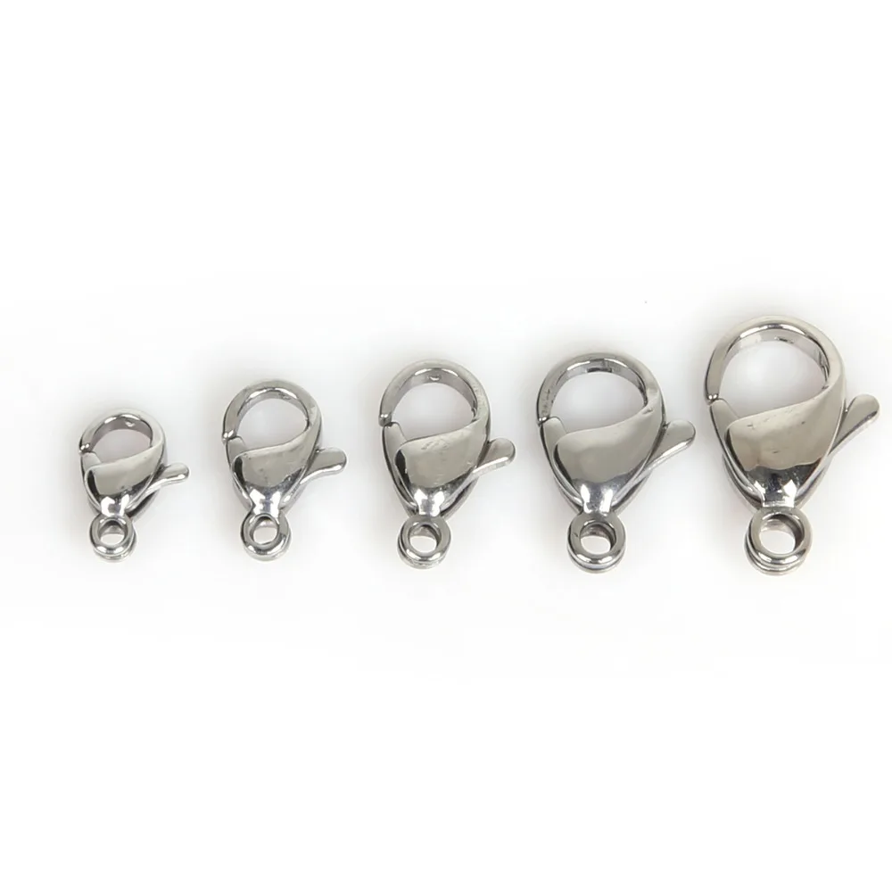 10pcs/lot 5 Size Stainless Steel Lobster Clasps Hooks End Connectors