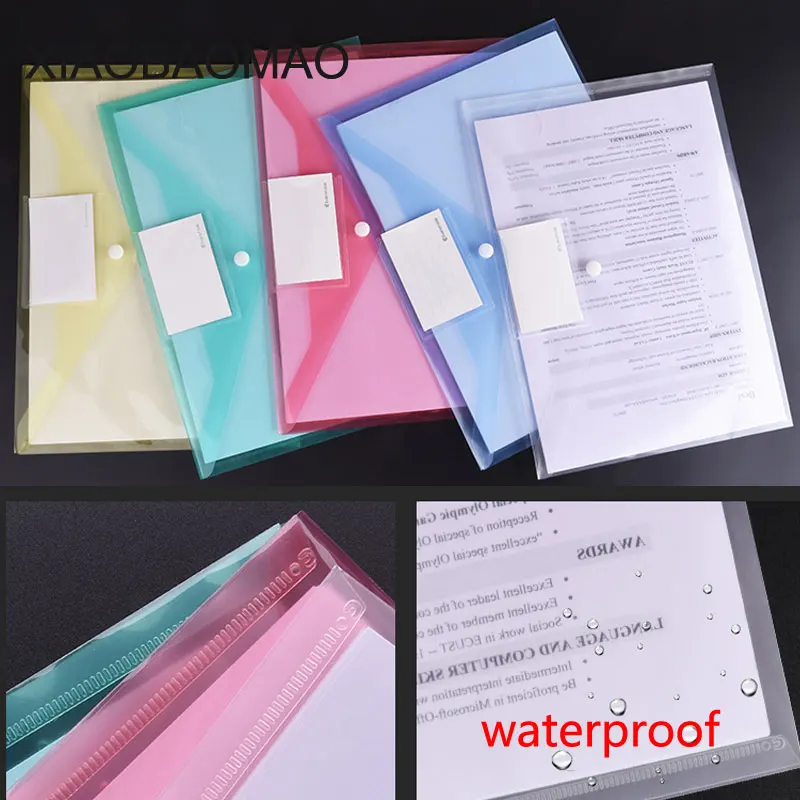 10 шт. A4 файл мешок прозрачный и пуговицы ПВХ сумка файл водонепроницаемый Пластик A4 документ сумки папки подачи Бумага хранения офисные школьные