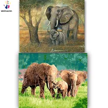DIY картинки для раскраски по номерам с цветами слон семейная картина Рисование Живопись по номерам в рамке дома