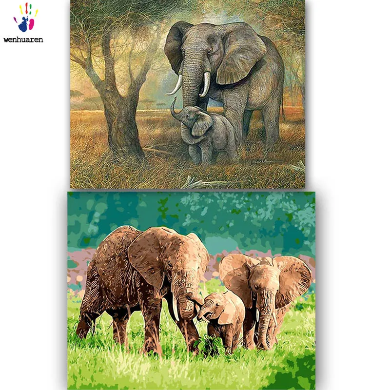 

DIY colorings pictures by numbers with colors Elephant family picture drawing painting by numbers framed Home