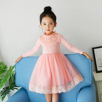 

Long Sleeve Girl tutu Dress 2017 New Autumn Winter Lace Dresses Children Clothing Princess Dress Pink White Design Girls Clothes