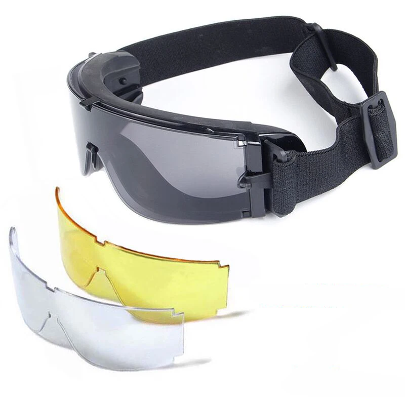X800 военные очки 3 линзы тактический армейские солнечные очки Пейнтбол Охотничьи военные очки Airsoft тактический очки для стрельбы - Цвет: Black