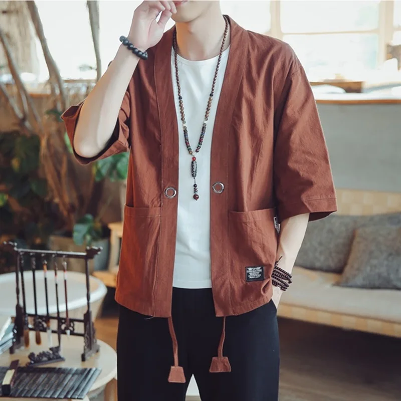 Kimono Men Black Japanese Kimono Men Samurai Costume Male Yukata Haori Japanese Streetwear Clothing Mens Jacket DZ2014 japanese kimono japanese kimono cardigan japanese kimono shirt