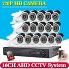 16ch AHD CCTV System 1.0MP 2000tvl DVR Kit 16CH Full AHD 1080P 720P DVR 16pcs 720p CCTV Cameras PC&Mobile View Plug And Play
