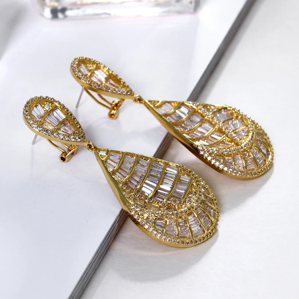 Very beautiful Long big earrings pave AAA cubic zircon crystal Women large dangling earring luxury Jewelry party Accessories