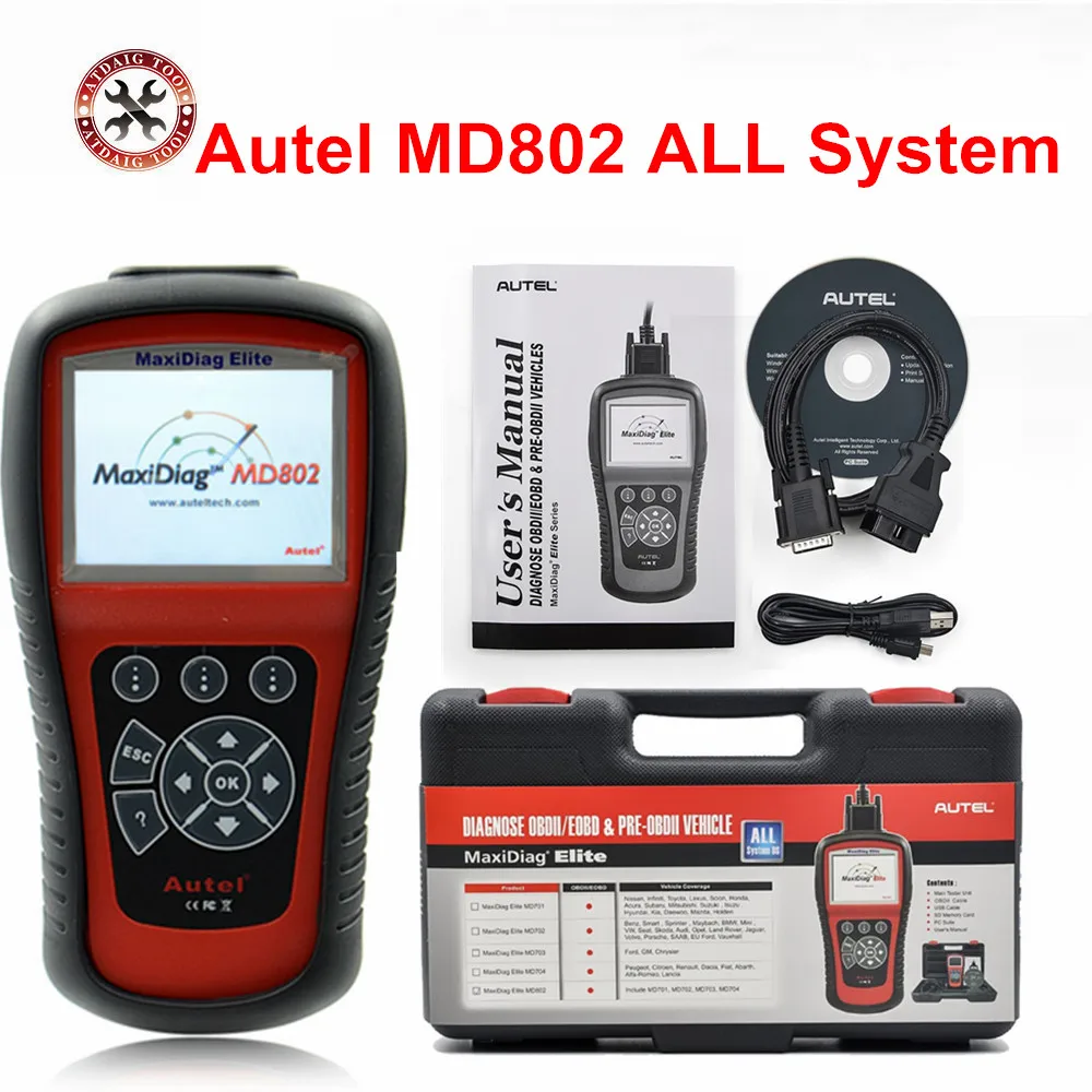 Новинка 2018 оригинальная система MaxiDiag Elite MD802 ALL s Autel md 802 все системы + данные в