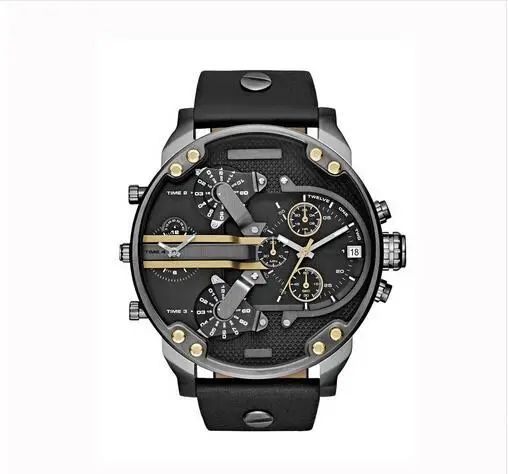 Billige Marke Rot Luxus Große Leder Uhr Männer Dual Time Display Quarz Armbanduhr mit Edelstahl Band Quarz Armbanduhren