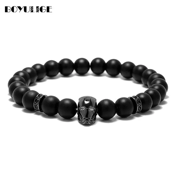 Charm Creative Beads Bracciali Per Uomo E Donna Black Rose Gold Iron Mask Super Hero Stone Beaded New Fashion Jewelry Boyulige