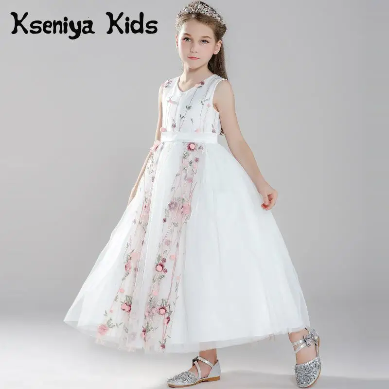 

Kseniya Kids Dresses For Party And Wedding Flower Net Ball Gown Big Girl Princess Dress V-neck Long Evening Dresses