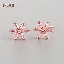 ROXI очаровательные Кристальные цветочные серьги для женщин модные ювелирные изделия крошечные милые розовые цветы серьги-гвоздики женские свадебные серьги