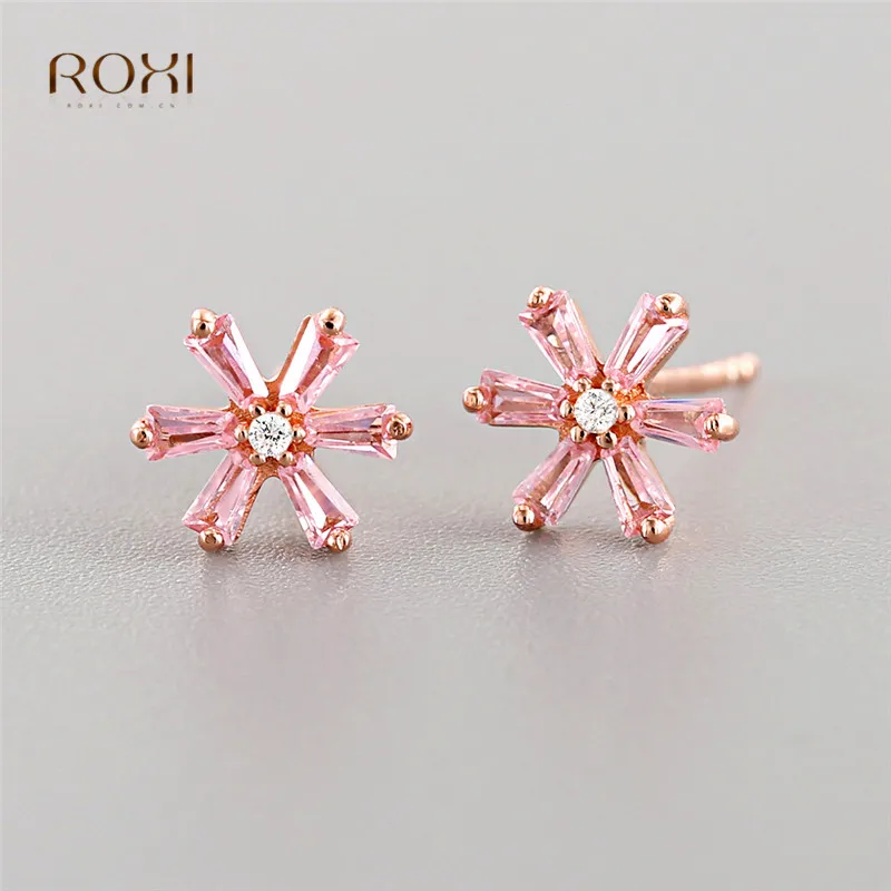 ROXI очаровательный со стразами цветок серьги для женщин 2019 модные украшения крошечные милые розовые цветы женские серьги-гвоздики