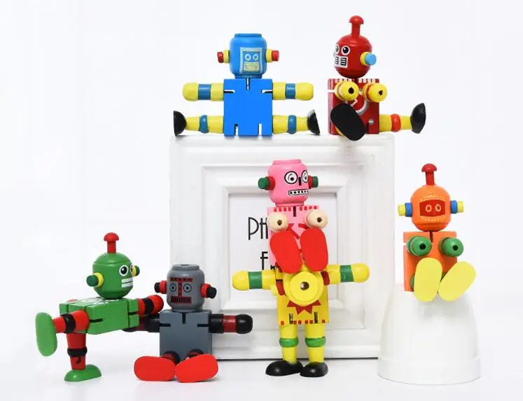 

Creative Children Wooden Early Education Toys Wooden Deformation Elastic Robot Toys