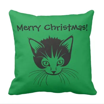

Merry Christmas green and black cat pillow case