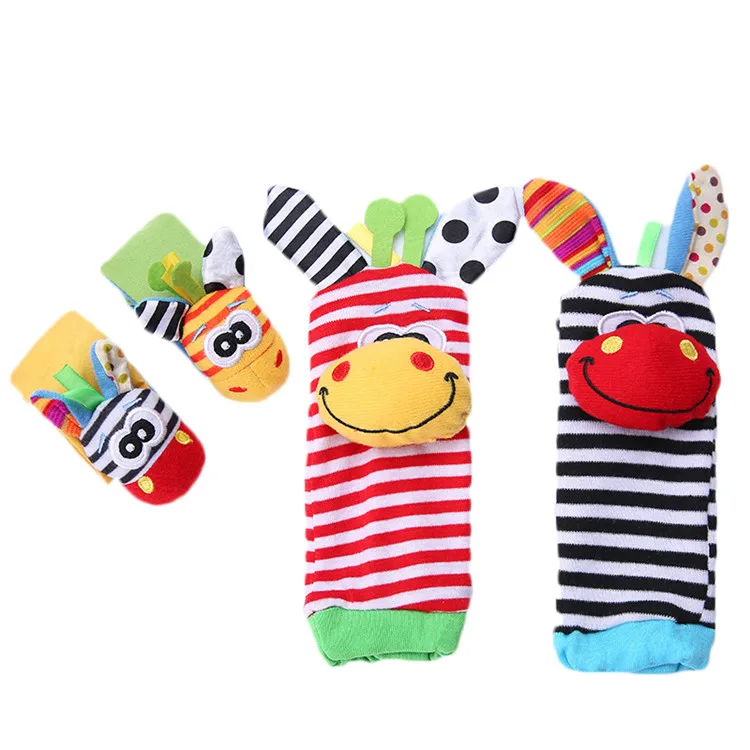 Newborn Baby Toy Baby Rattles Toys Animal Socks Wrist Strap with Rattle Baby Foot Socks Wrist Strap Cartoon Educational Toys