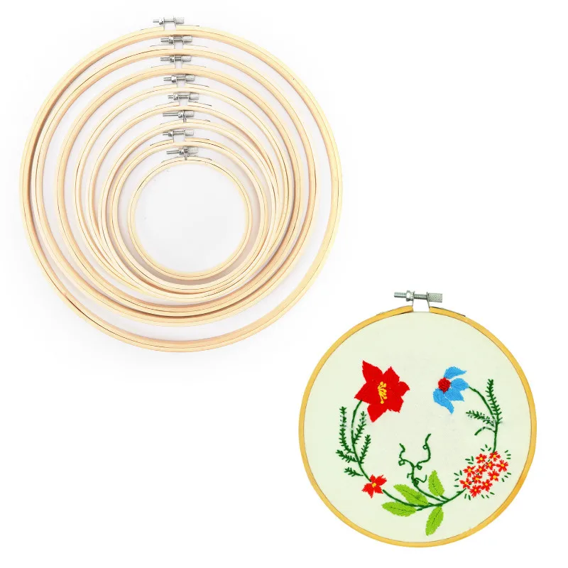 

Sewing Tool Round Wooden Embroidery Hoops Frame Set Bamboo Embroidery Hoop Rings for DIY Cross Stitch Needle Craft Tool