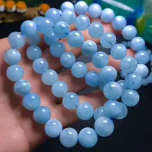 Браслет из натуральных кристаллов синего цвета Аквамарин полудрагоценный камень 11,8-11 мм AAA