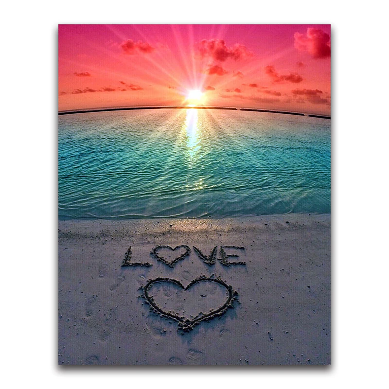 love heart Full square Diamond painting Cross stitch Beach scenery 3D DIY Diamond embroidery seaside round Diamond mosaic Sunset