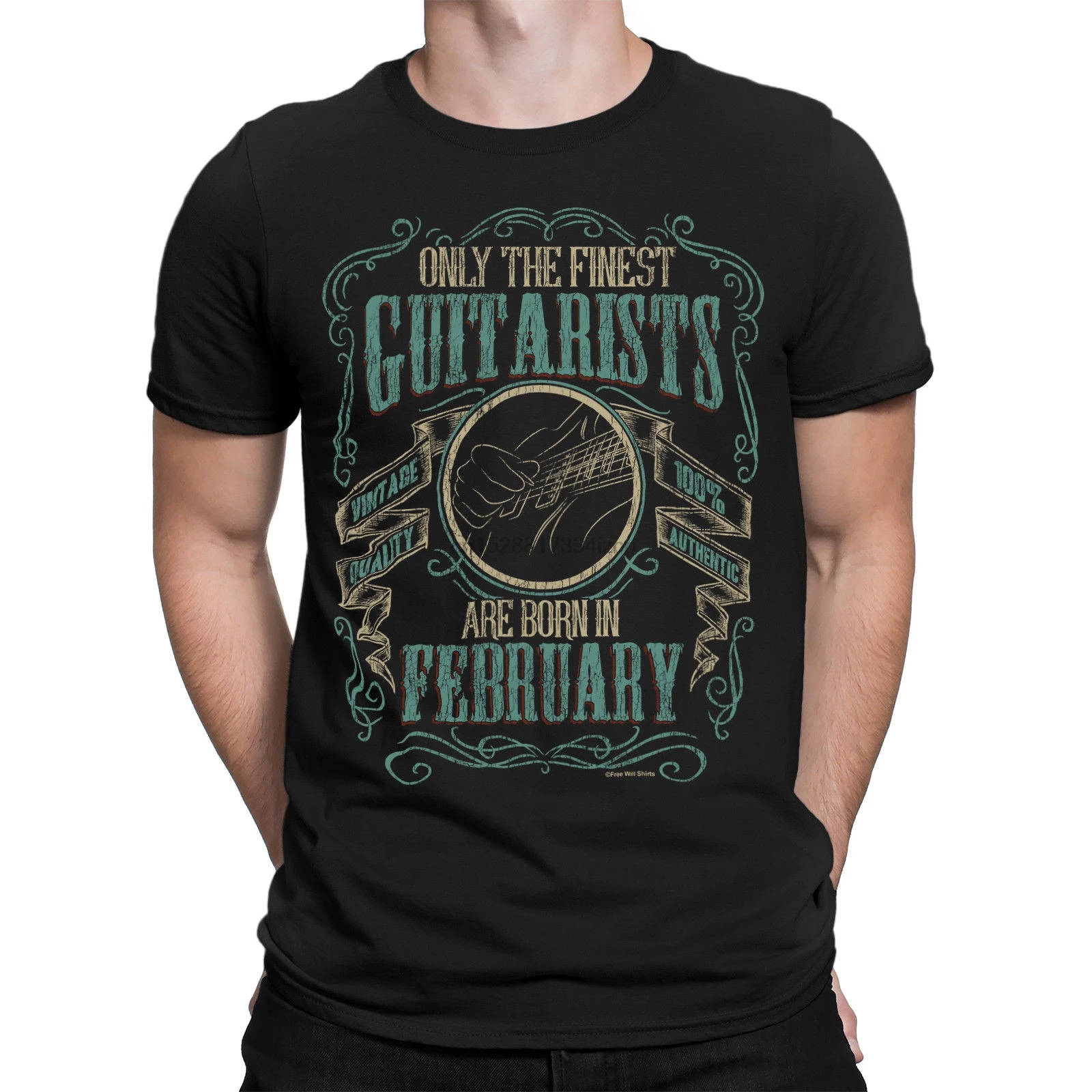 

2019 Hot sale Fashion T shirt Mens GUITAR T-Shirt Finest Guitarists Born in FEBRUARY Music Birthday Christmas Tee shirt
