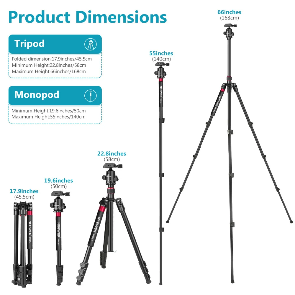 Neewer 2-в-1 Алюминий сплав Камера штатив монопод 66 дюймов/168 сантиметров с 360 градусов шаровой головкой 1/4 дюймов пластины быстрого крепления и сумочка в комплекте