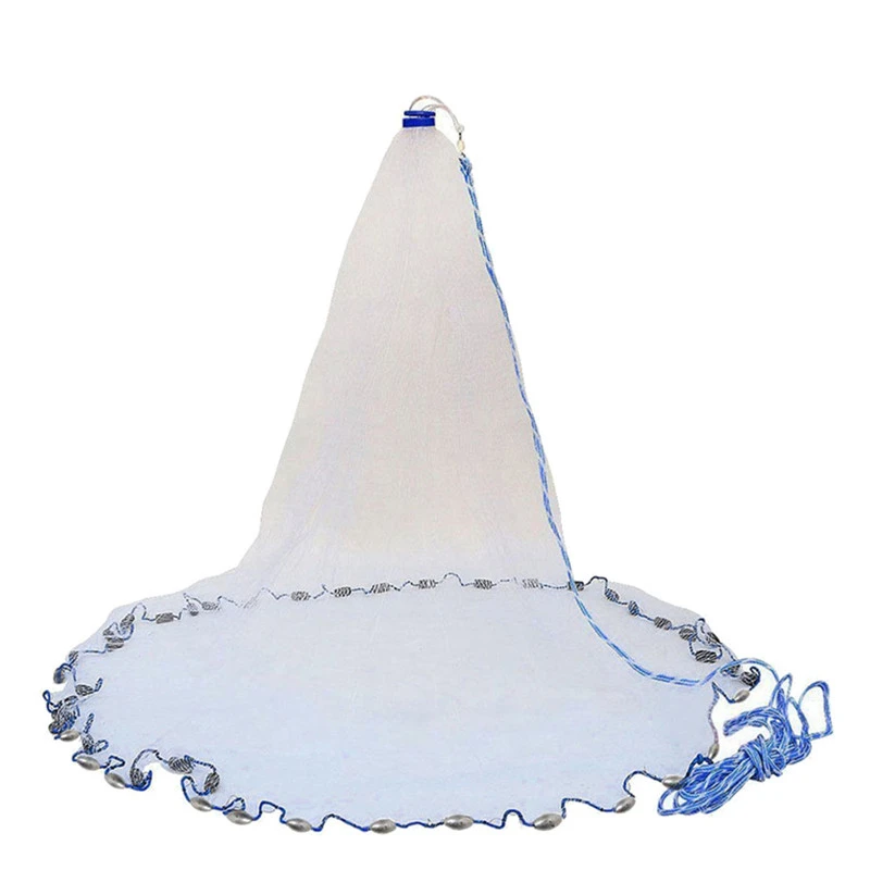 

Bobing Diameter 240cm/480cm Cast Net 1cm Mesh Nylon Fishing Net Full Spread Fish Net With Heavy Duty Galvanized Sinkers