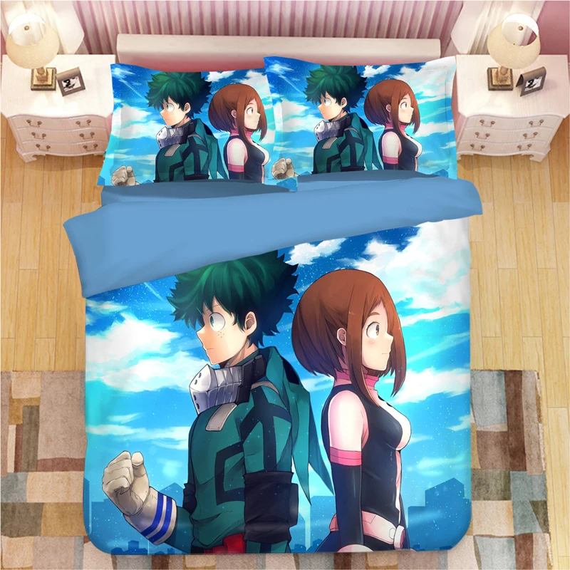 Набор постельного белья с изображением героев мультфильма «Мой герой», пододеяльник, наволочки, аниме, один для всех постельных